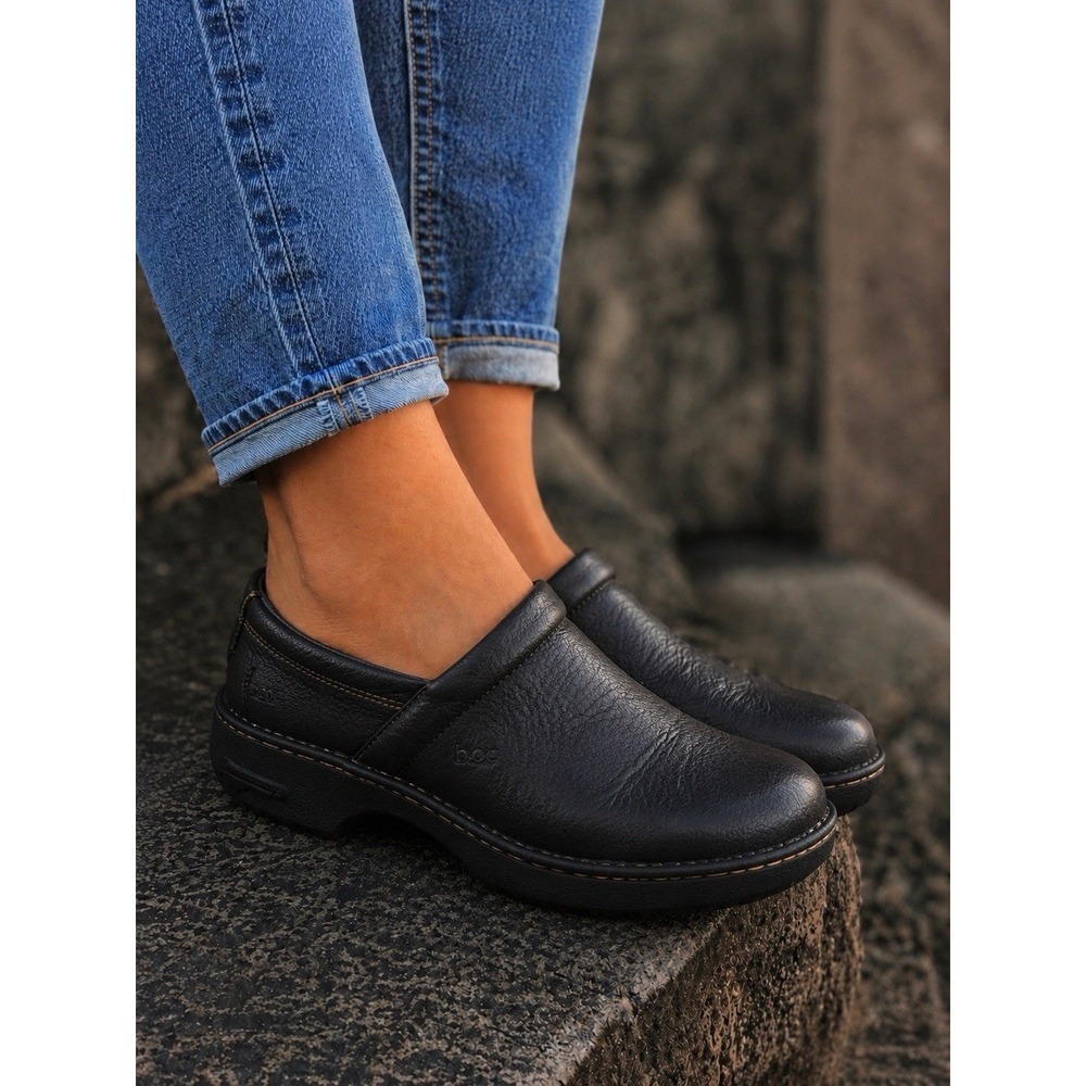 Boc Born Concept Black Leather Peggy Clog Slip On Comfort Flat Shoes Size 11/41